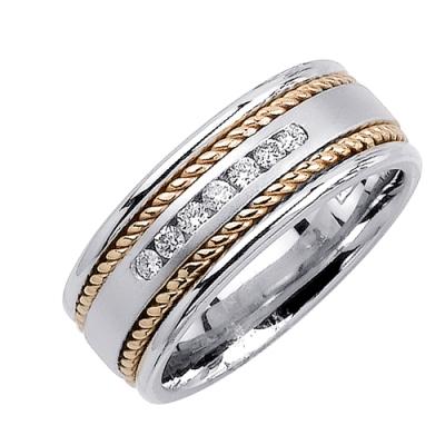 8.5mm Mens Two Tone Lab Diamond Wedding Bands